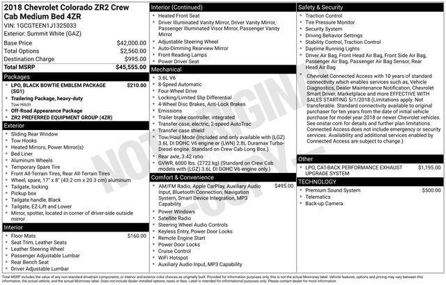 Chevrolet Colorado ZR2 Crew Cab 4WD Short Box 2018