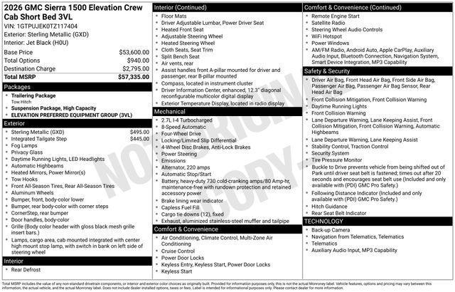 GMC Sierra 1500 Elevation L Crew Cab 4WD 2026