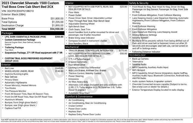 Chevrolet Silverado 1500 Trail Boss Custom Crew Cab 4WD 2023