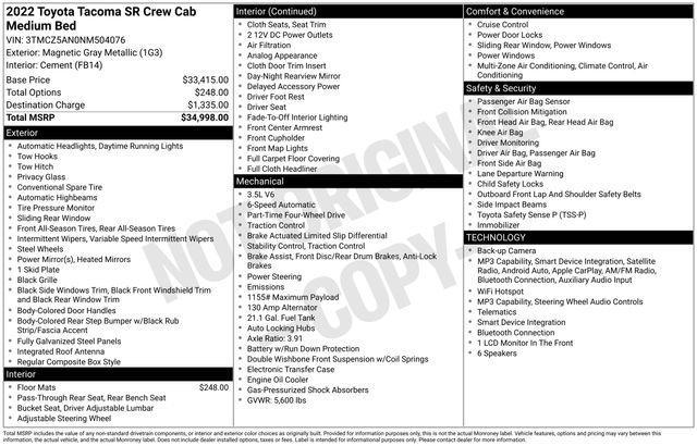 Toyota Tacoma SR5 Double Cab Long Bed V6 6AT 4WD 2022
