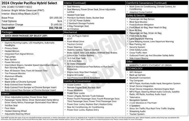 Chrysler Pacifica Hybrid Select 2024