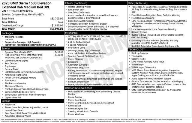 GMC Sierra 1500 Elevation Double Cab 4WD w/3VL 2023