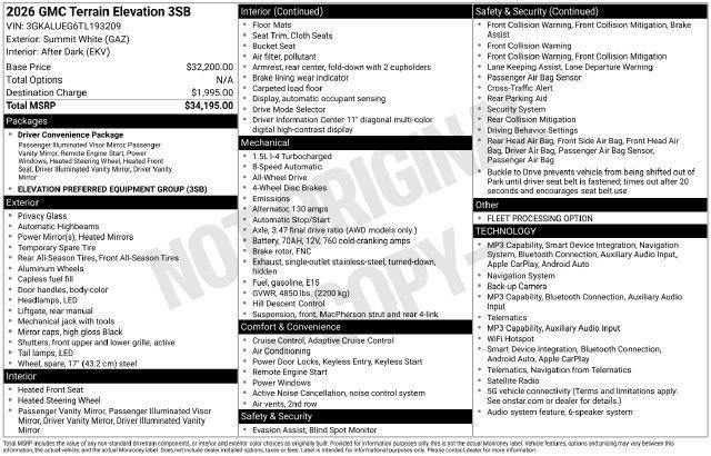 GMC Terrain Elevation AWD 2026