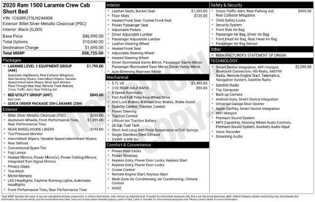RAM 1500 Laramie Crew Cab SWB 4WD 2020