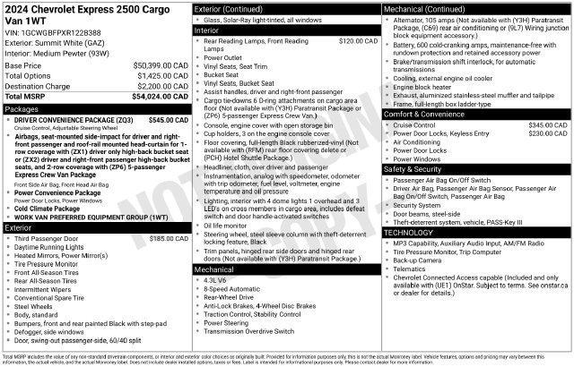 Chevrolet Express 2500 Cargo Extended 2024