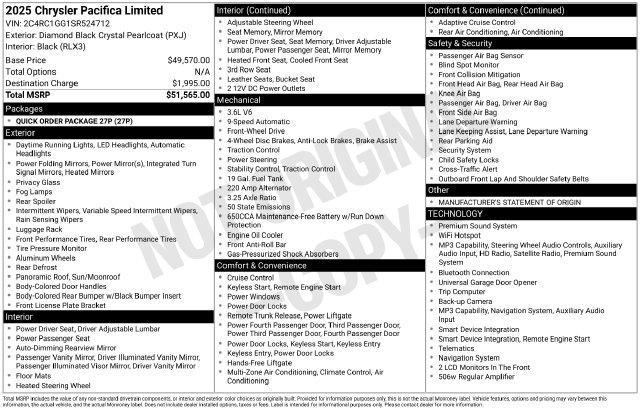 Chrysler Pacifica Limited 2025