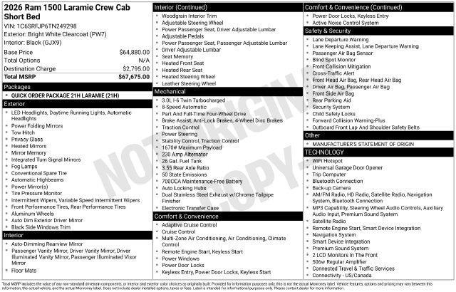 RAM 1500 Laramie Crew Cab SWB 4WD 2026