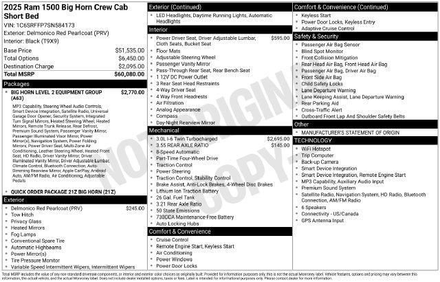 RAM 1500 Big Horn Crew Cab SWB 4WD 2025