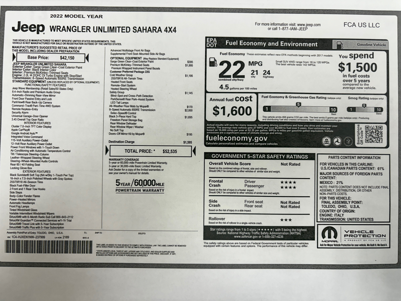Jeep Wrangler Unlimited Sahara 4x4 2022