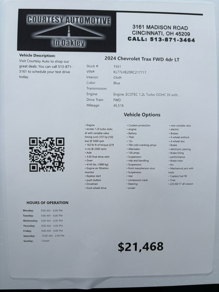 Chevrolet Trax FWD 4dr LT 2024