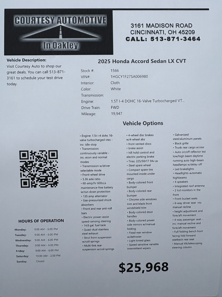 Honda Accord Sedan LX CVT 2025