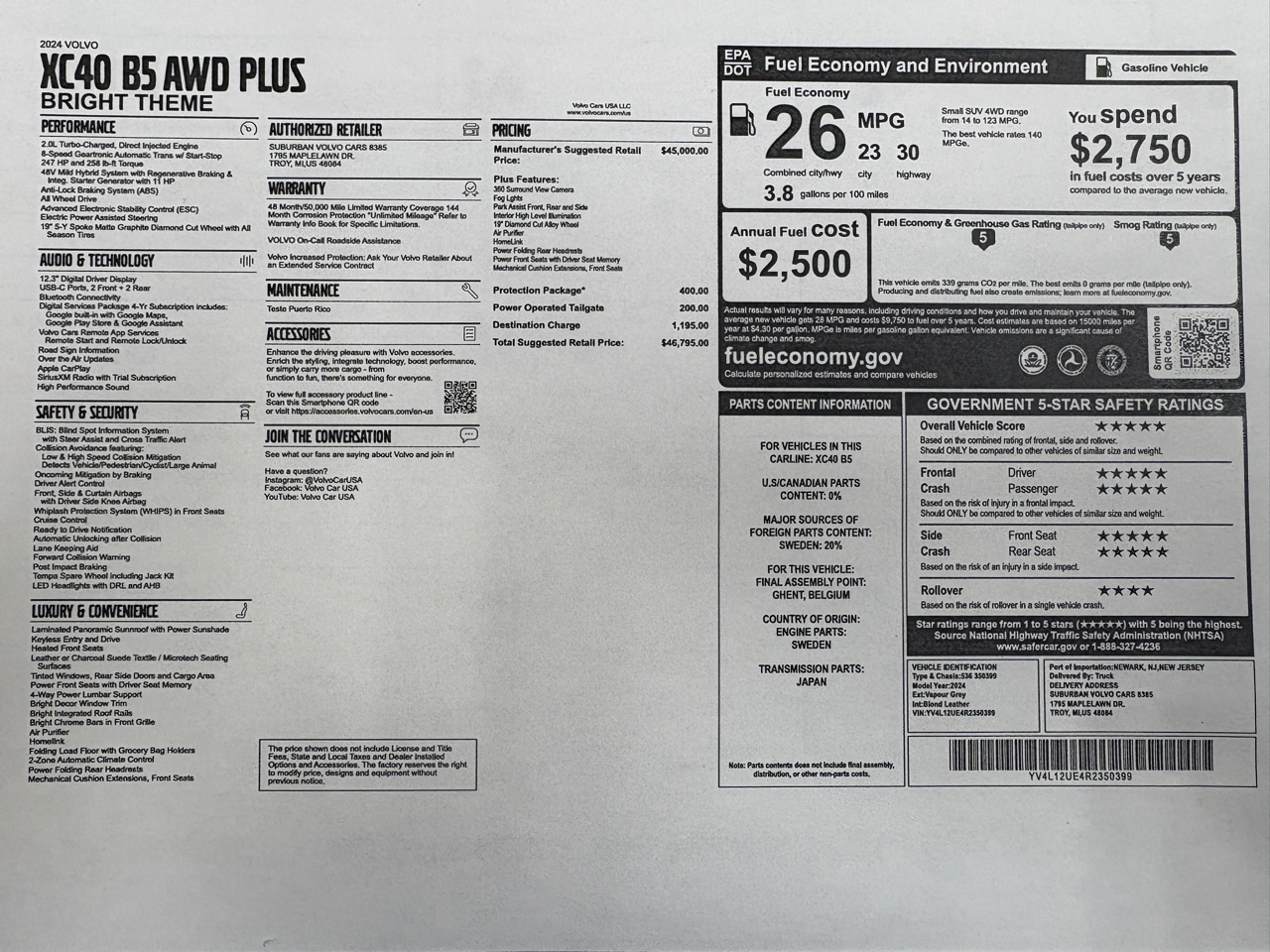 Volvo XC40 B5 AWD Plus Bright Theme 2024