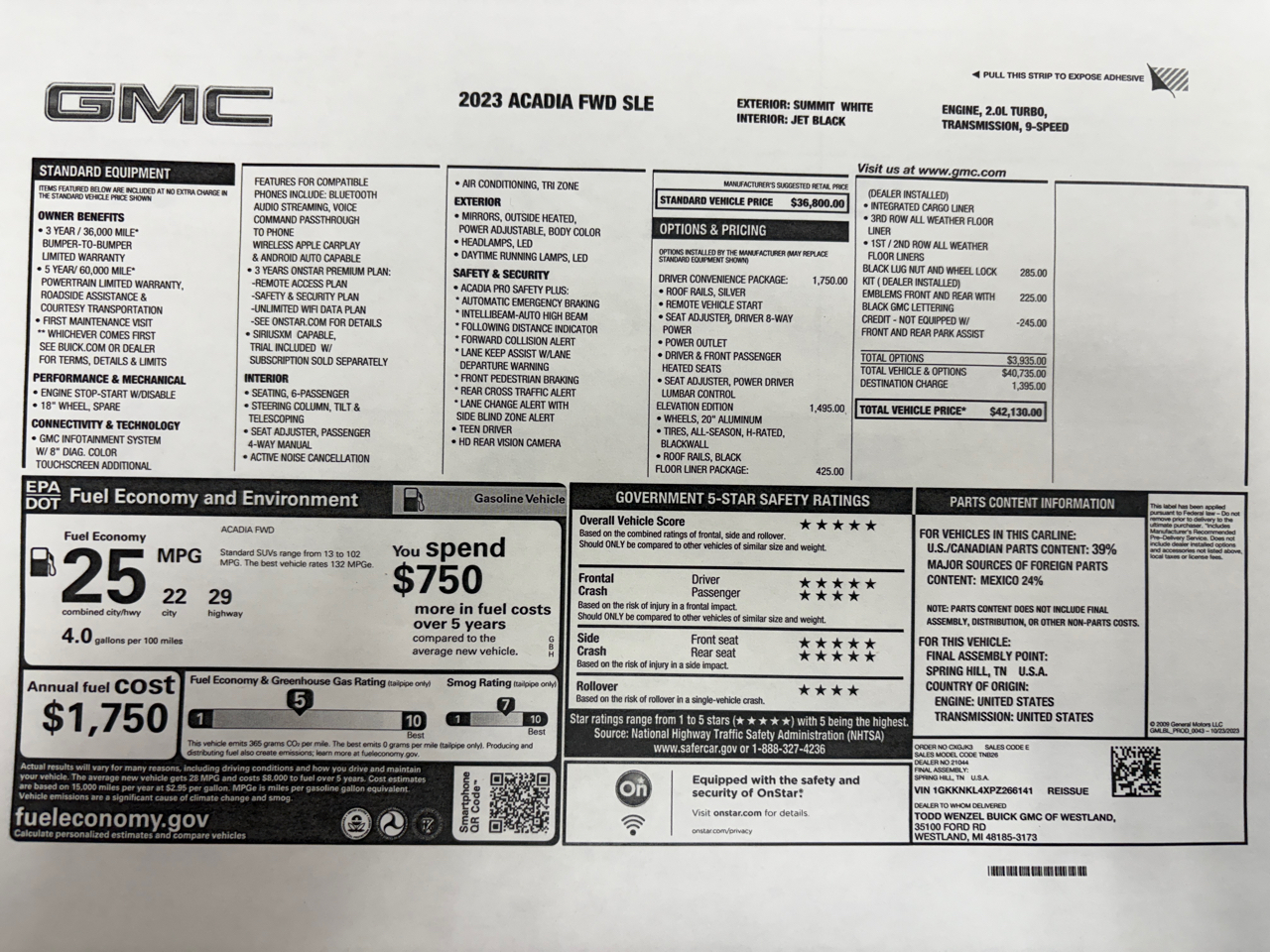 GMC Acadia FWD 4dr SLE 2023