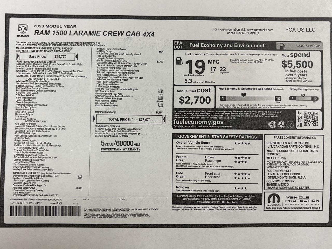 RAM 1500 Laramie 4x4 Crew Cab 6'4" Box 2023