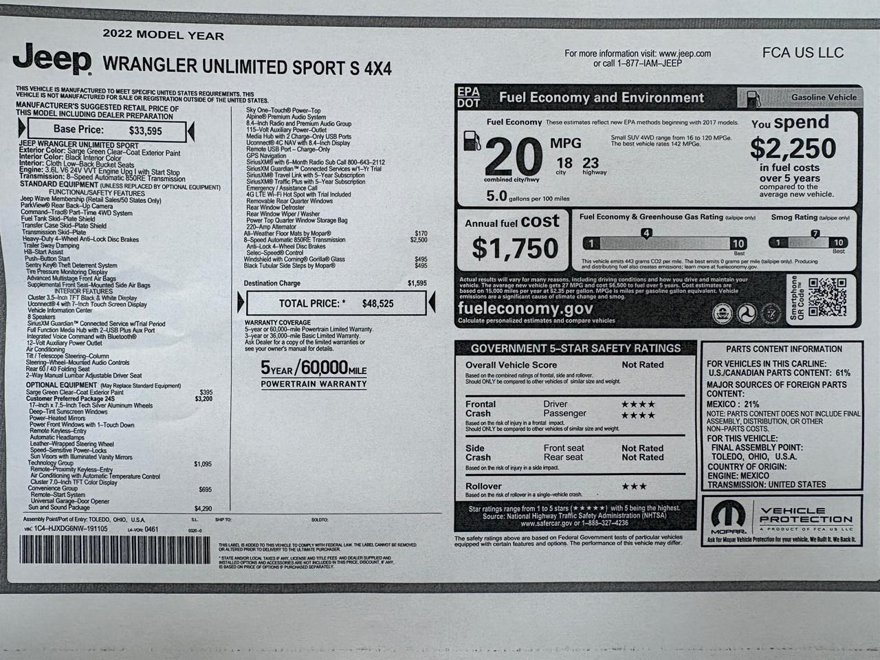 Jeep Wrangler Unlimited Sport S 4x4 2022