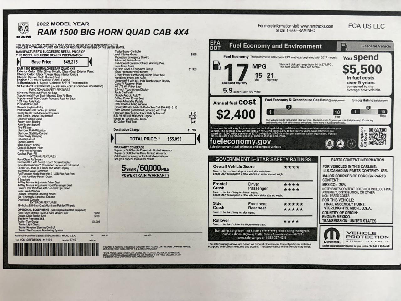 RAM 1500 Big Horn 4x4 Quad Cab 6'4" Box 2022