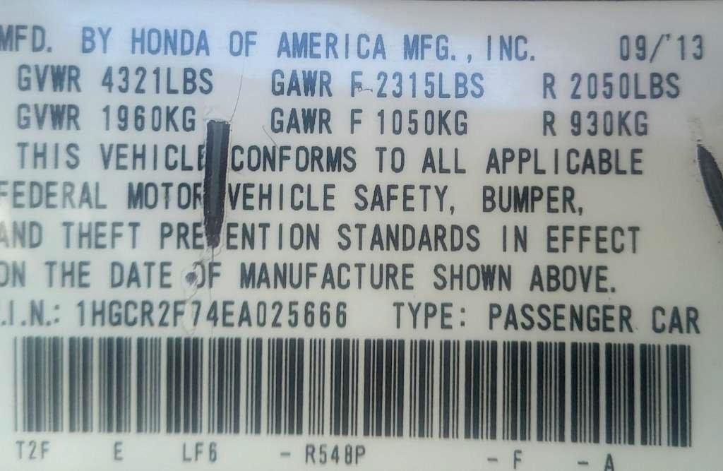 Honda Accord EX Sedan CVT 2014