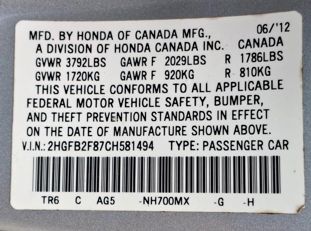Honda Civic EX Sedan 5-Speed AT 2012