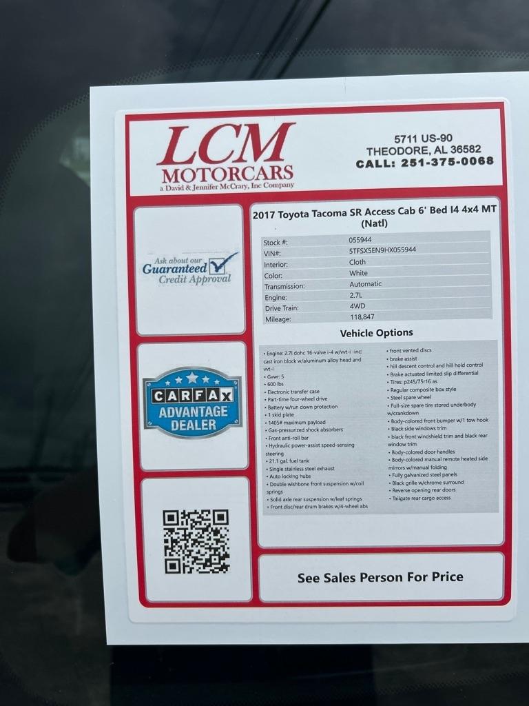 Toyota Tacoma SR Access Cab 6' Bed I4 4x4 MT (Natl) 2017