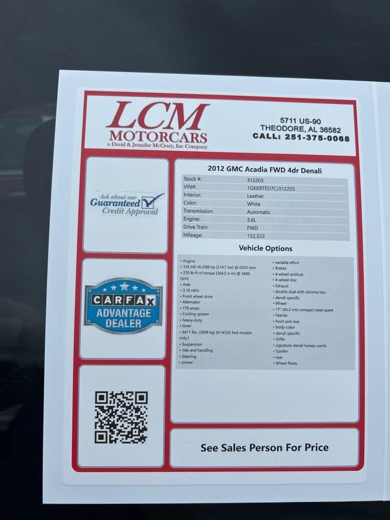 GMC Acadia FWD 4dr Denali 2012