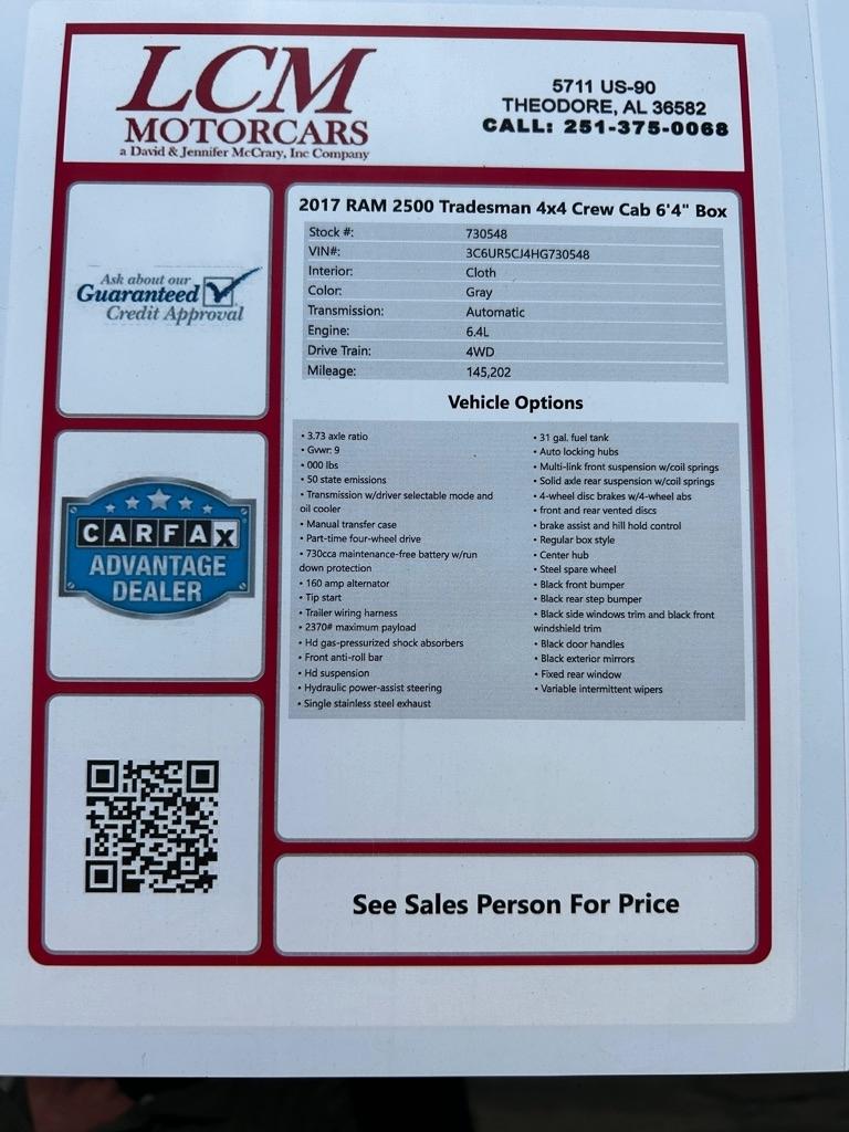 RAM 2500 Tradesman 4x4 Crew Cab 6'4" Box 2017