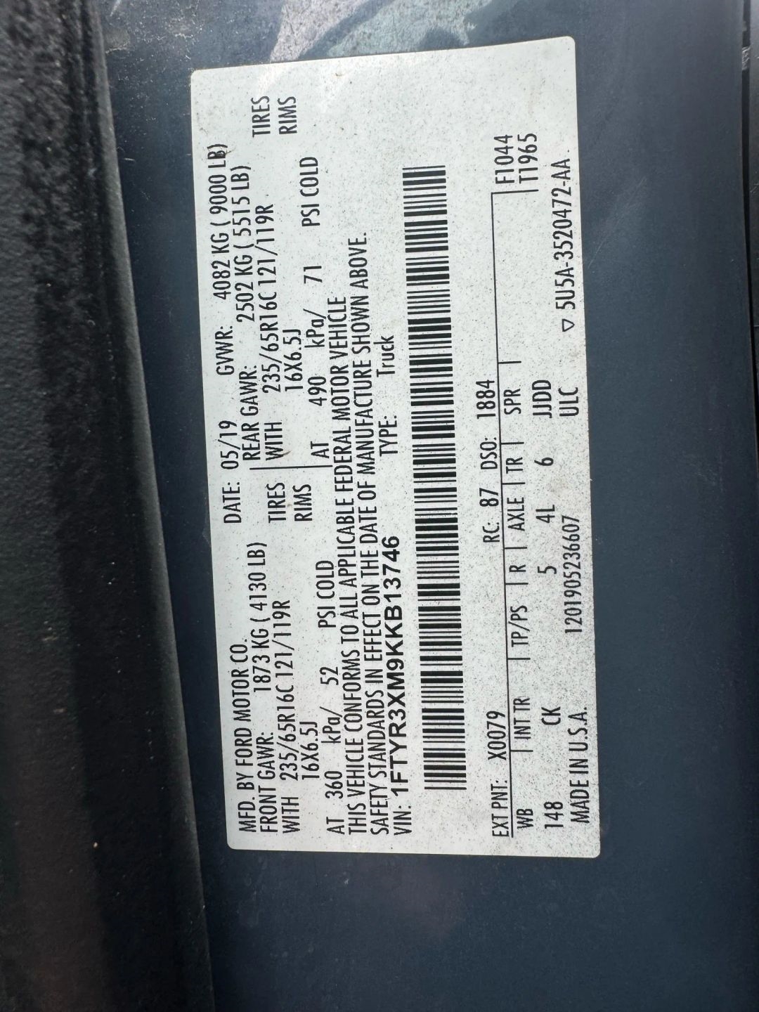 Ford Transit 250 Van High Roof w/Sliding Pass. 148-in. WB EL 2019