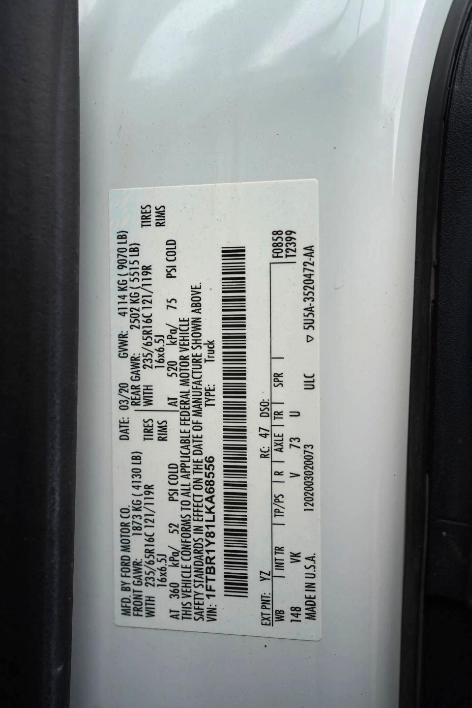 Ford Transit 250 Van Low Roof w/Sliding Pass. 130-in. WB 2020