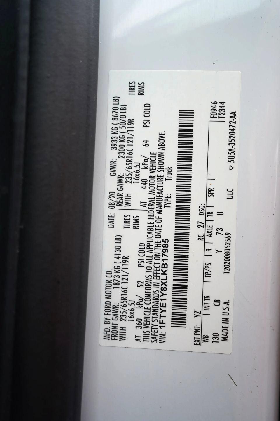 Ford Transit 150 Van Low Roof w/Sliding Pass. 130-in. WB 2020