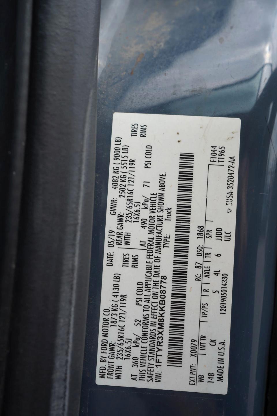 Ford Transit 250 Van High Roof w/Sliding Pass. 148-in. WB EL 2019
