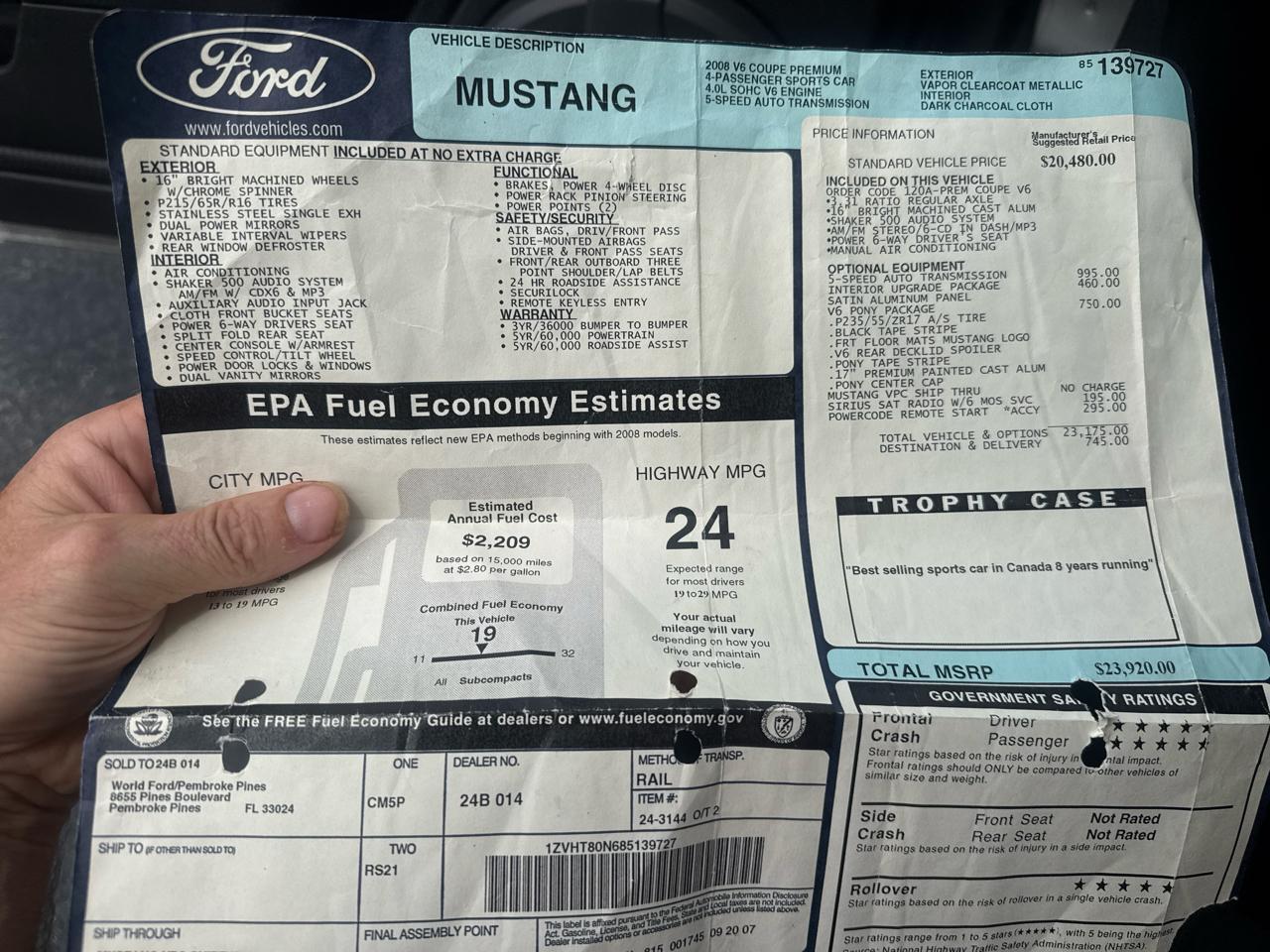 Ford Mustang 2dr Cpe Premium 2008