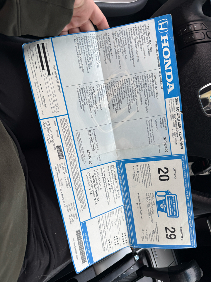 Honda Accord EX-L V-6 Sedan AT with Navigation 2007