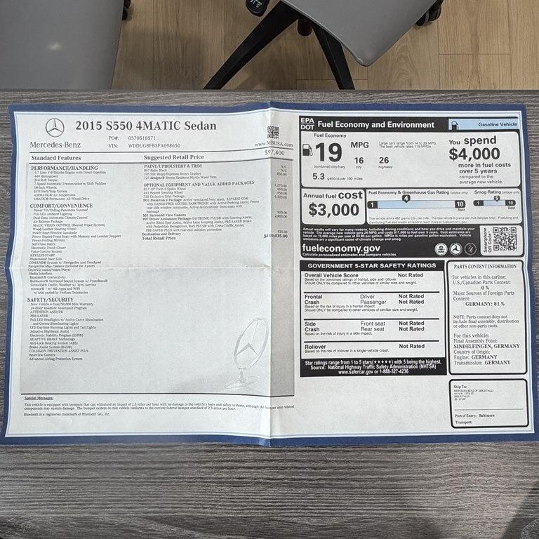 Mercedes-Benz S-Class 4dr Sdn S 550 4MATIC 2015