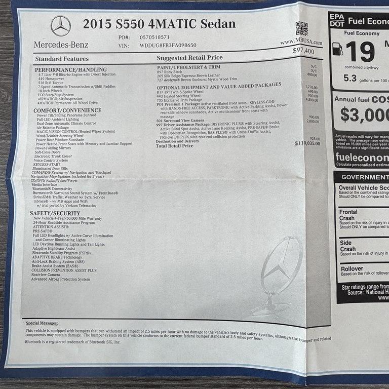 Mercedes-Benz S-Class 4dr Sdn S 550 4MATIC 2015