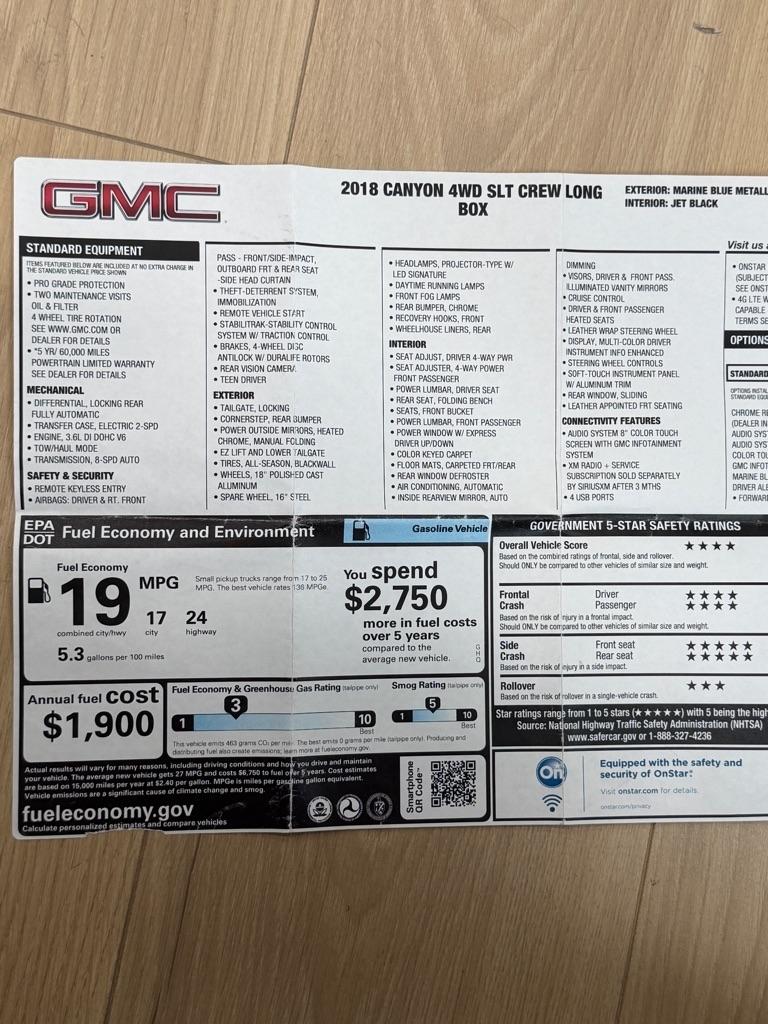 GMC Canyon 4WD Crew Cab 140.5" SLT 2018