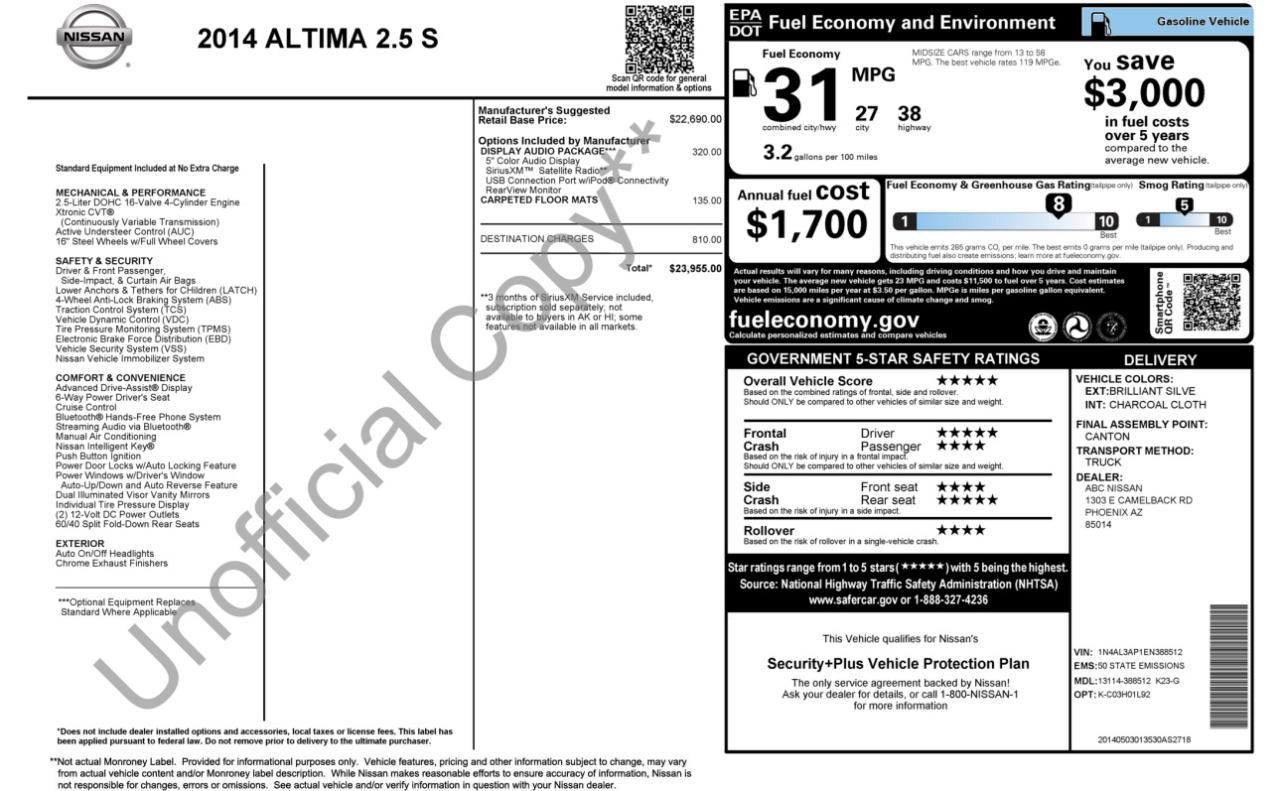 Nissan Altima 2.5 S 2014
