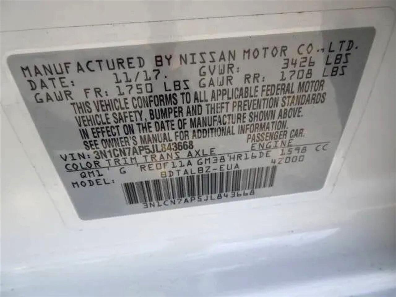 Nissan Versa Sedan SV CVT 2018