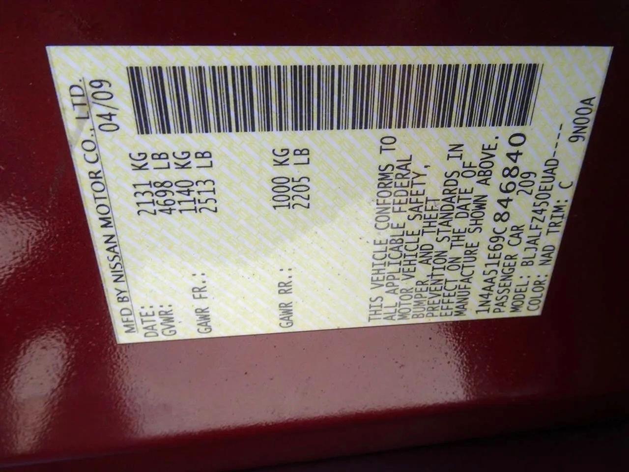 Nissan Maxima 4dr Sdn V6 CVT 3.5 SV 2009