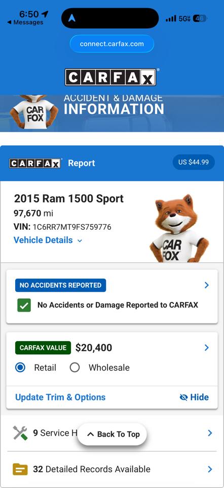 RAM 1500 4WD Crew Cab 140.5" Sport 2015