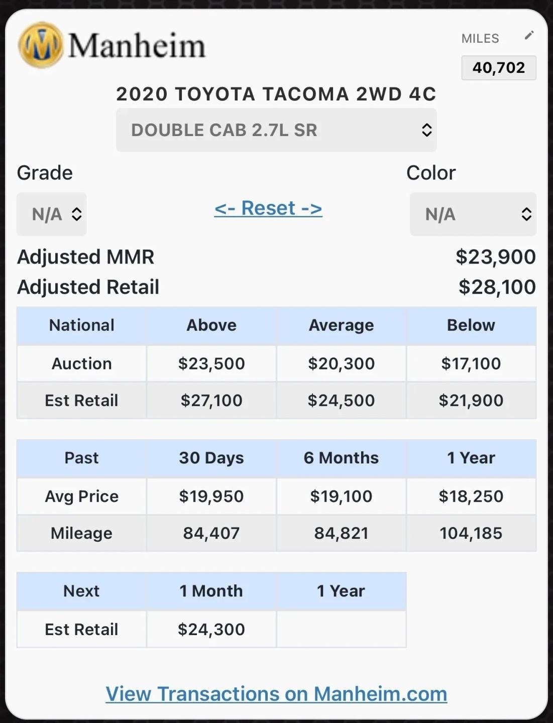 Toyota Tacoma 2WD SR5 Double Cab 5' Bed I4 AT (Natl) 2020