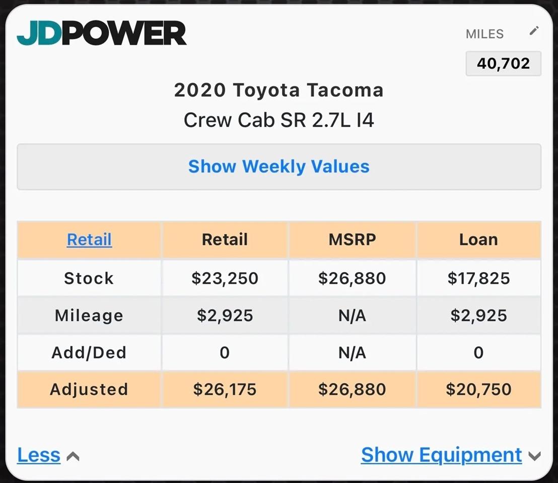 Toyota Tacoma 2WD SR5 Double Cab 5' Bed I4 AT (Natl) 2020