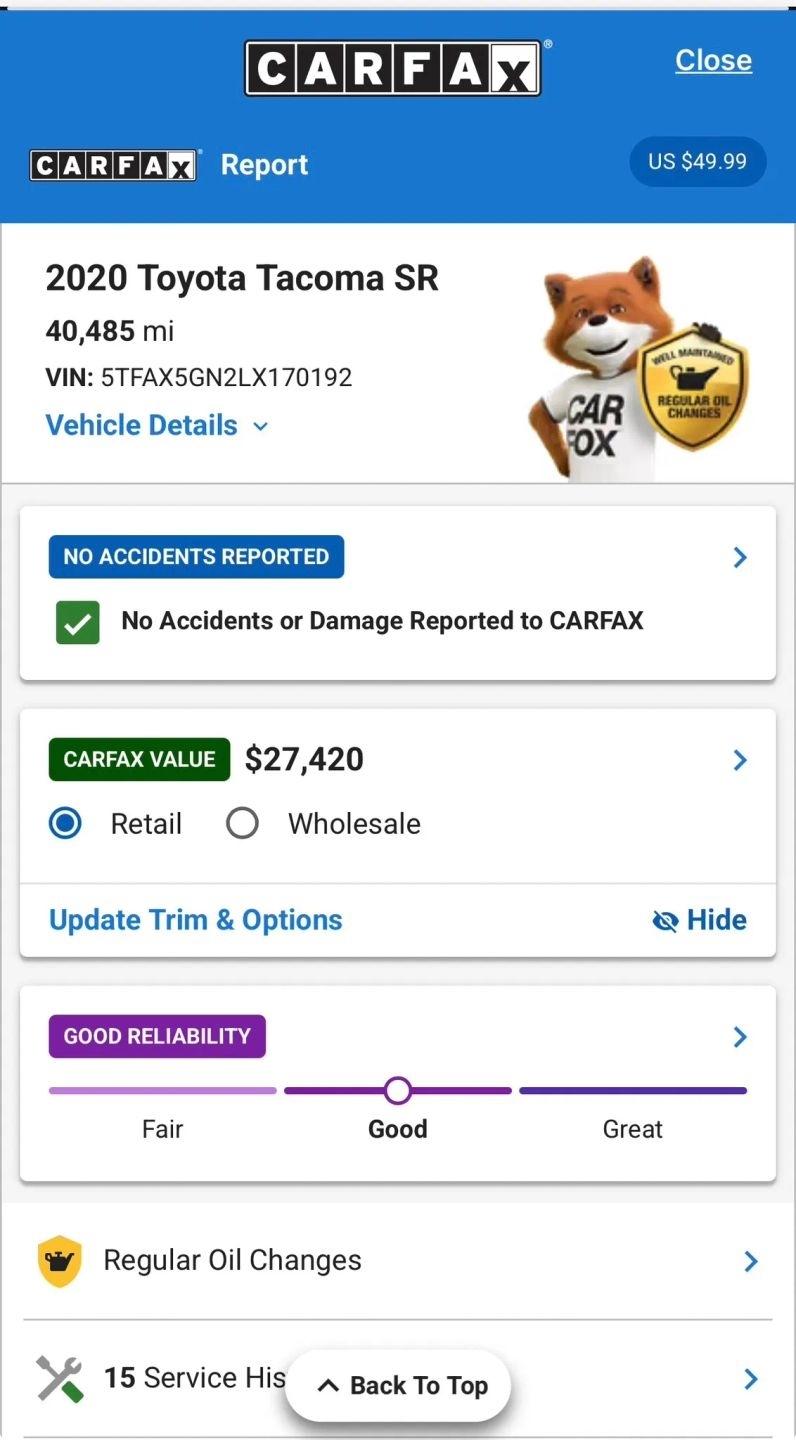 Toyota Tacoma 2WD SR5 Double Cab 5' Bed I4 AT (Natl) 2020