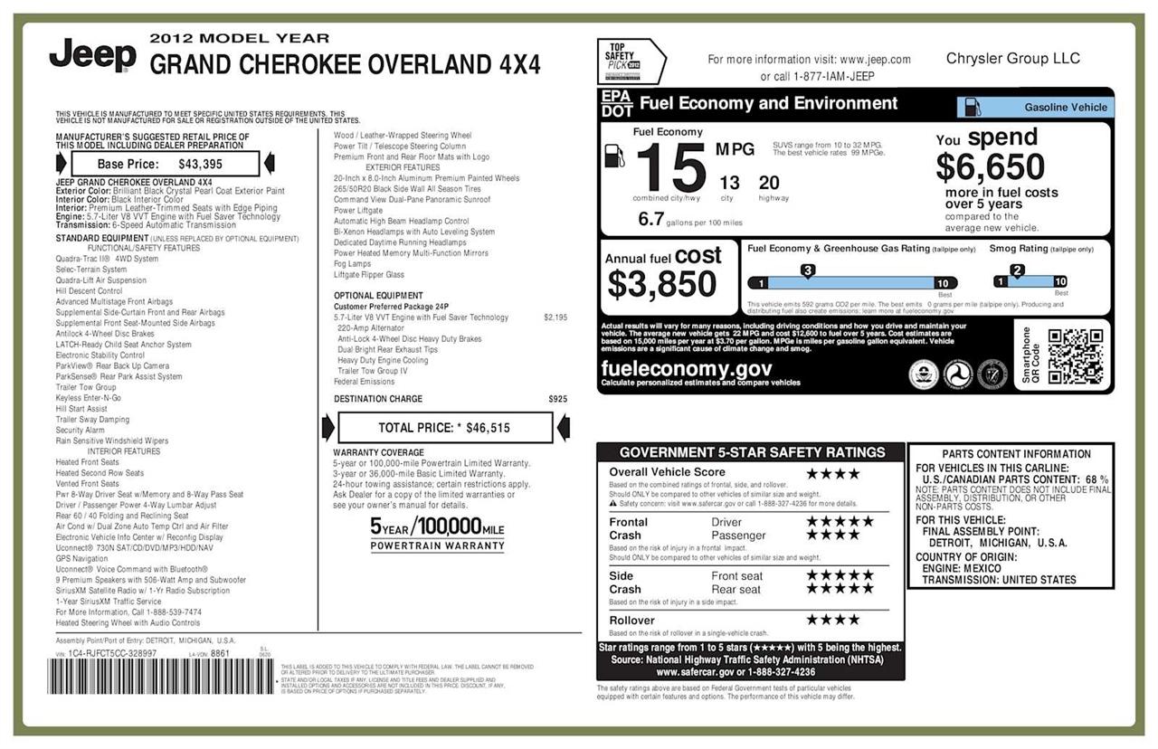 Jeep Grand Cherokee Overland 4WD 2012