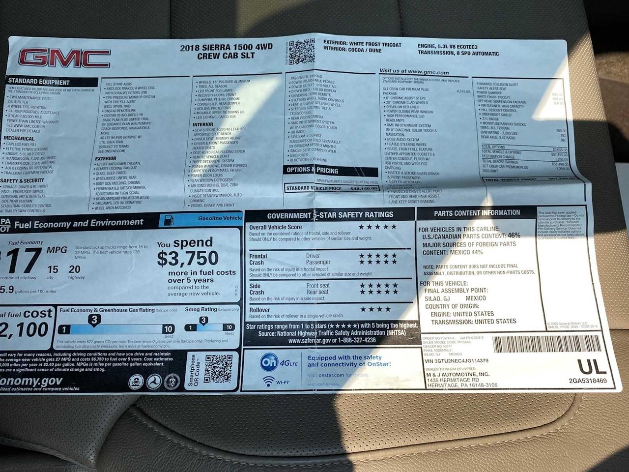 GMC Sierra 1500 SLT Crew Cab Short Bed 4WD 2018