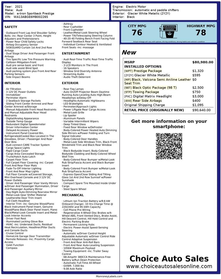 Audi e-tron Sportback Prestige quattro 2021