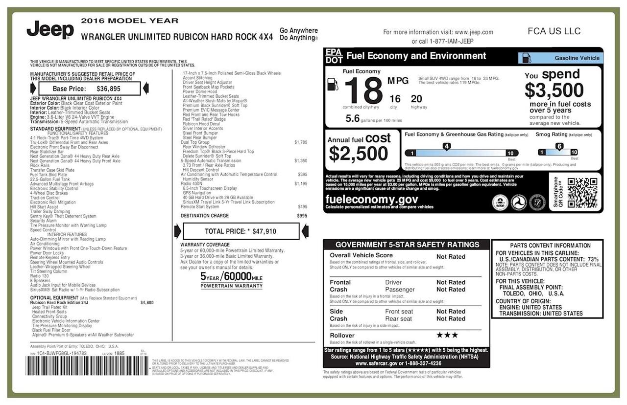 Jeep Wrangler Unlimited Rubicon 4WD 2016