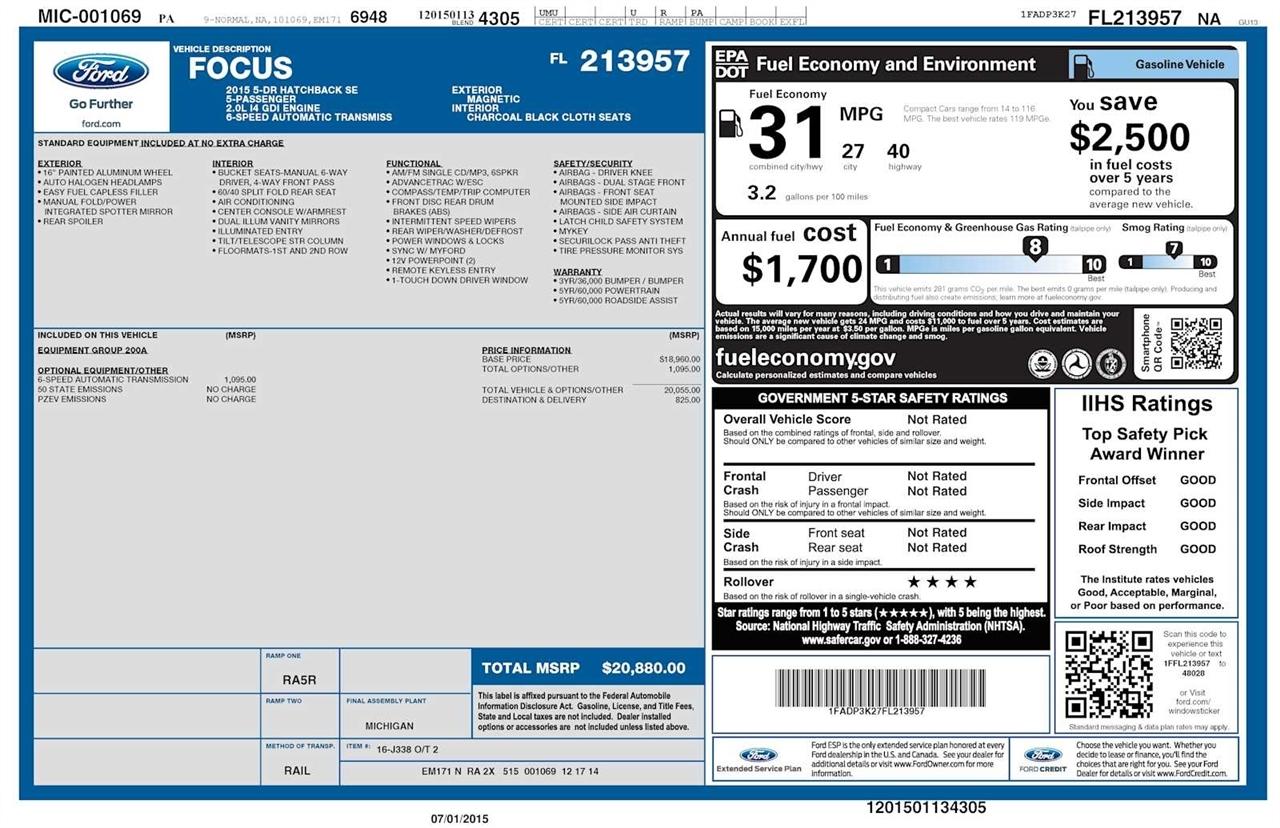 Ford Focus SE Hatch 2015
