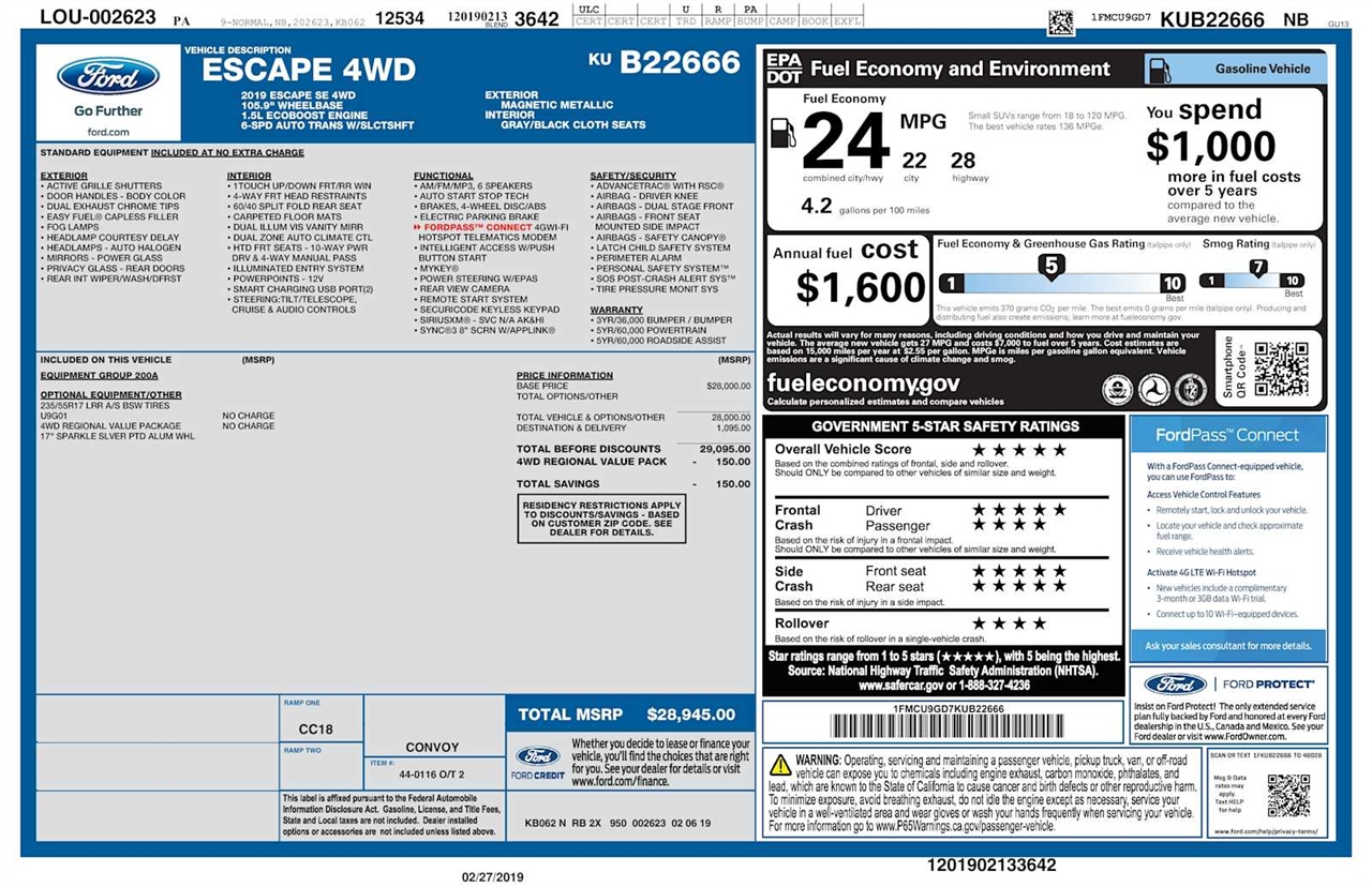Ford Escape SE 4WD 2019