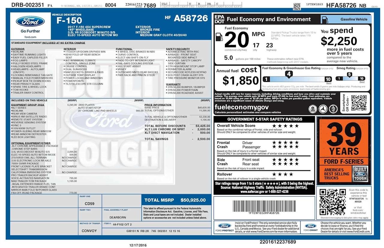 Ford F-150 XLT SuperCrew 4WD 2017