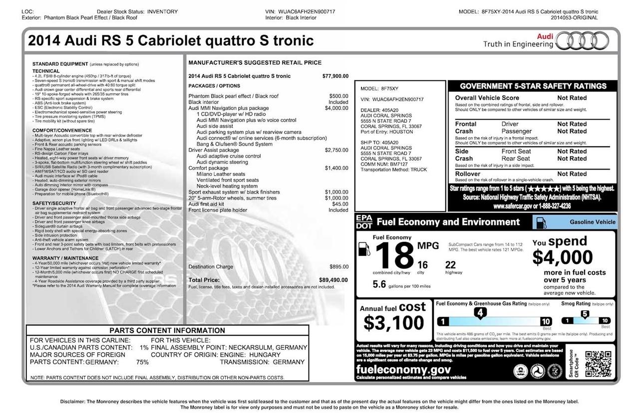 Audi RS5 4.2 Cabriolet quattro S tronic 2014