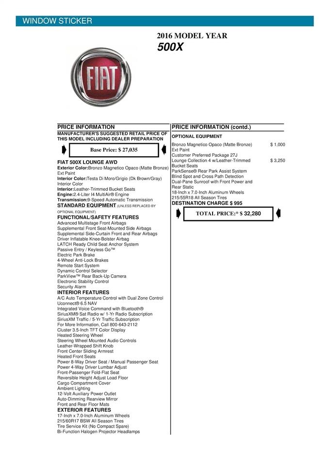 Fiat 500x Lounge AWD 2016